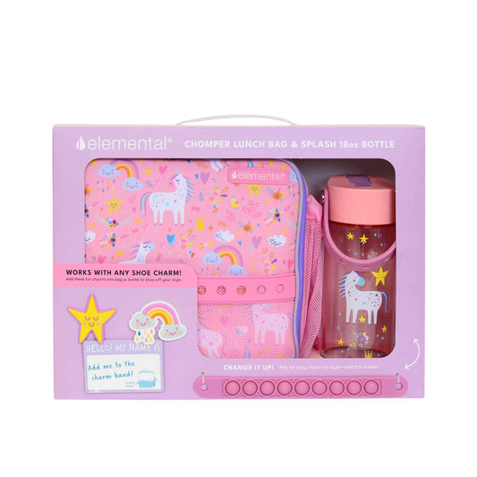 Kids Insulated Lunch Bag and Bottle with Charms Unicorn