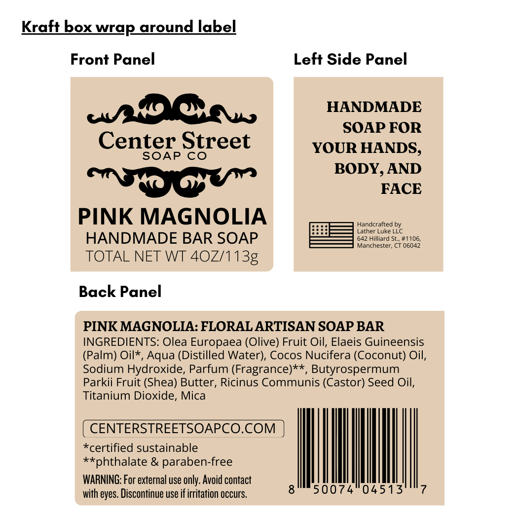 Center Street Soap Co - Pink Magnolia Valentine's Handmade Soap Bar - 4oz