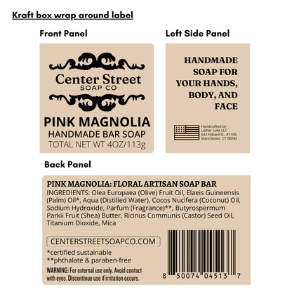 Center Street Soap Co - Pink Magnolia Valentine's Handmade Soap Bar - 4oz
