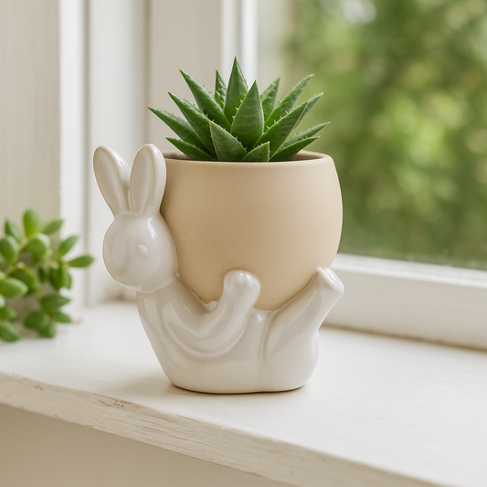 Bunny on Back Holding Planter