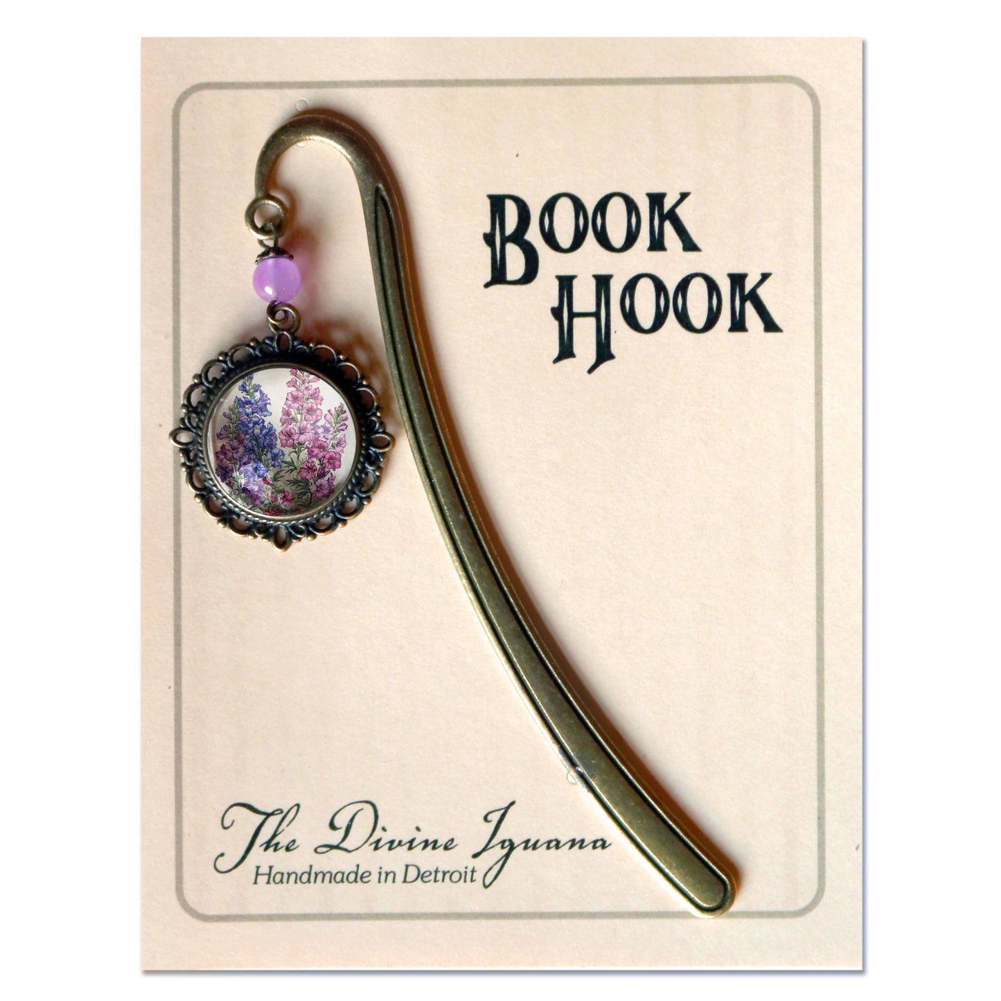 Larkspur Flower / Delphinium Bronze and Glass Bookmark