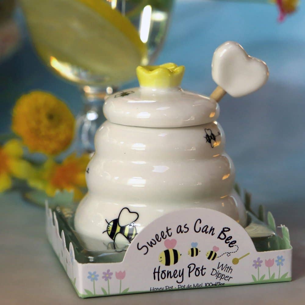 "Sweet As Can Bee" Ceramic Honey Pot with Wooden Dipper