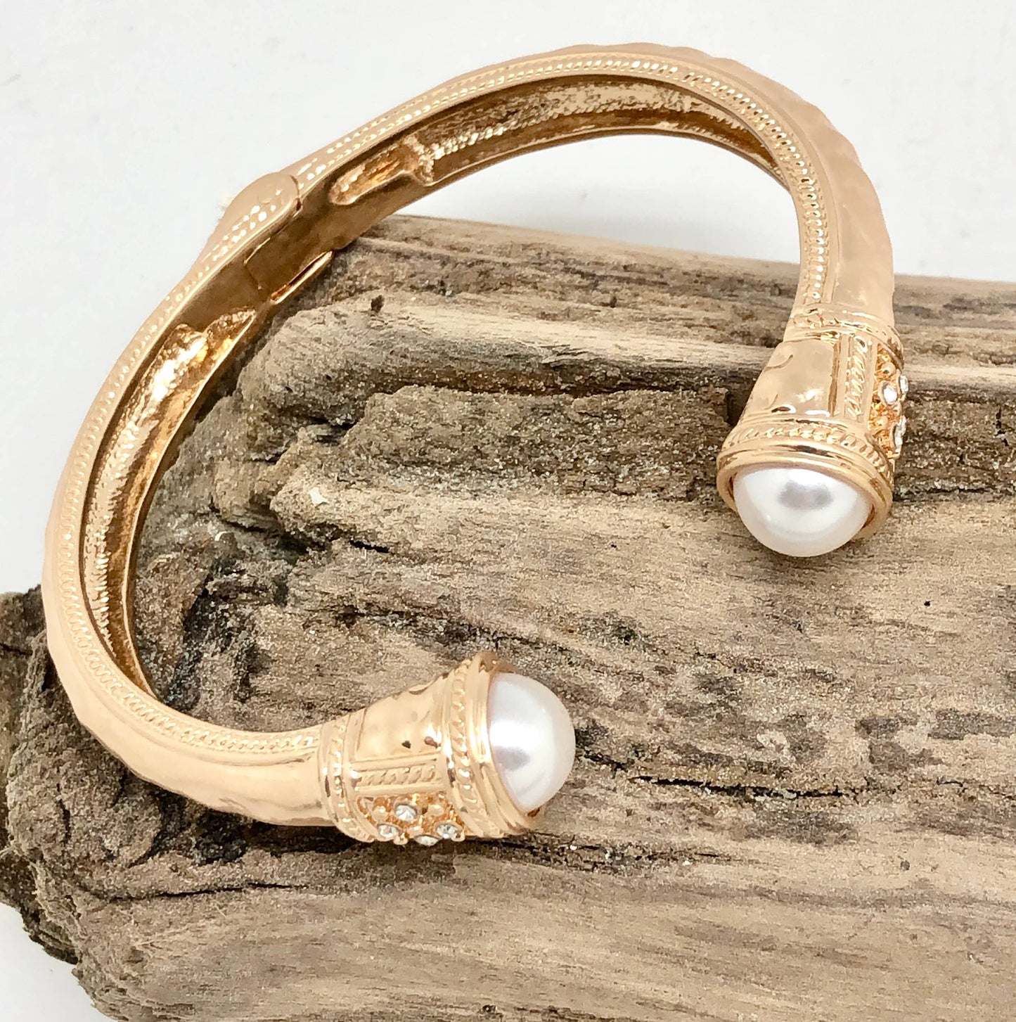 Bracelet Cuff Alloy Plated Spring Pearl Glass 7-8”