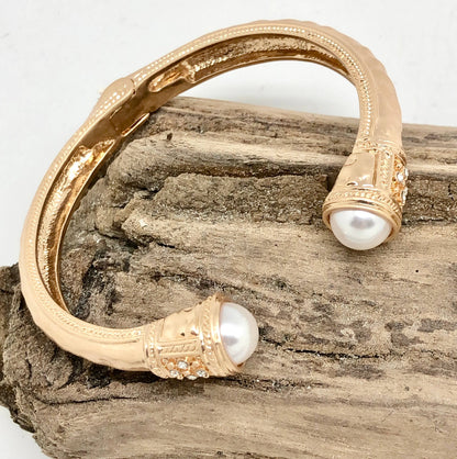 Bracelet Cuff Alloy Plated Spring Pearl Glass 7-8”