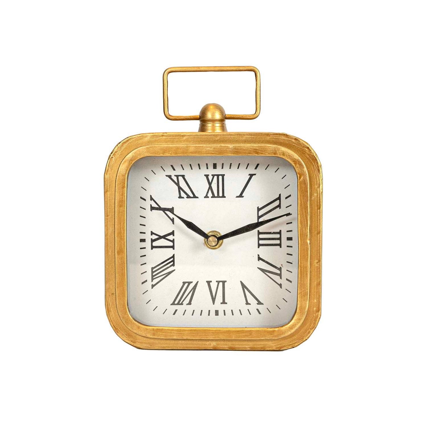 Rounded Brass Tabletop Clock With Handle And Glass