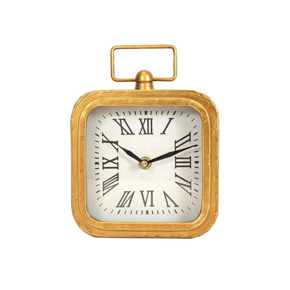 Rounded Brass Tabletop Clock With Handle And Glass