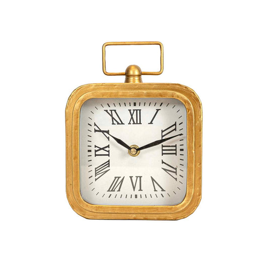 Rounded Brass Tabletop Clock With Handle And Glass