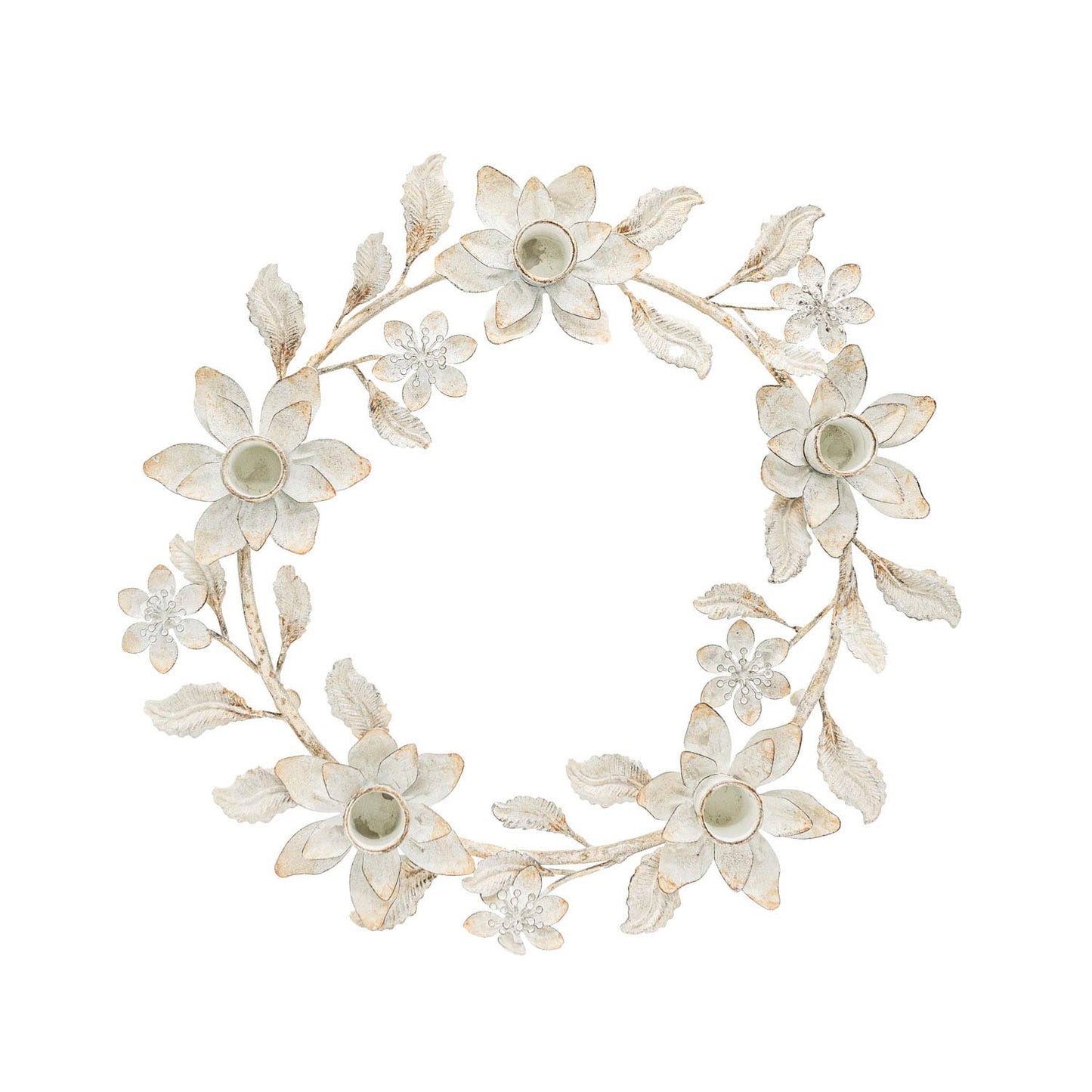 Abeline Antique Finish Floral Wreath 5 Taper Candle Holder