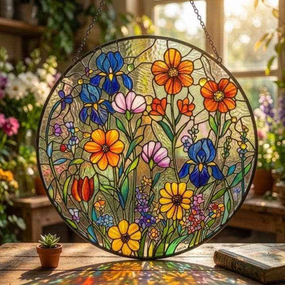Wildflower Stained Glass Suncatcher, Colorful Garden Flower