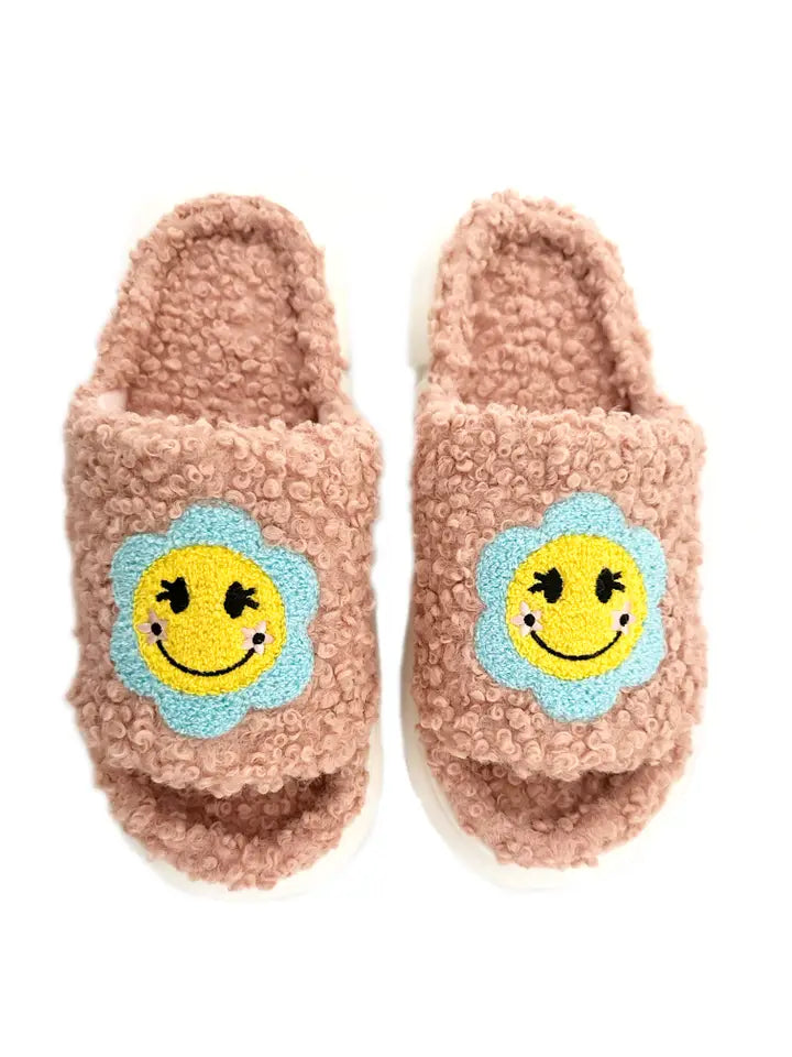 Happy Days Slide On Fuzzy Slides Slippers
