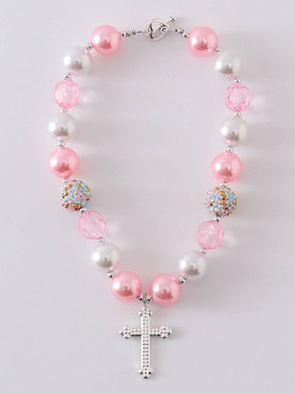 Pink cross Bubblegum Necklace