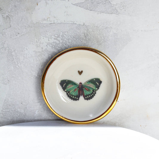AGreen Butterfly with Heart Ring Dish