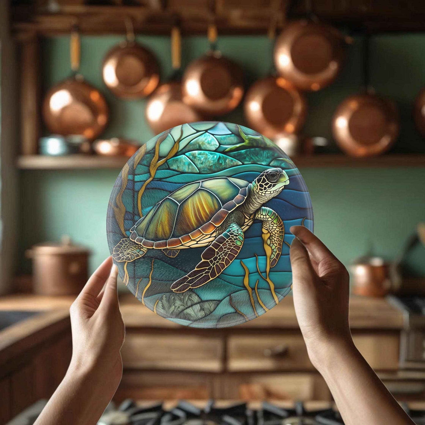 Turtle Tempered Glass Coastal Charcuterie Board: 12 inch