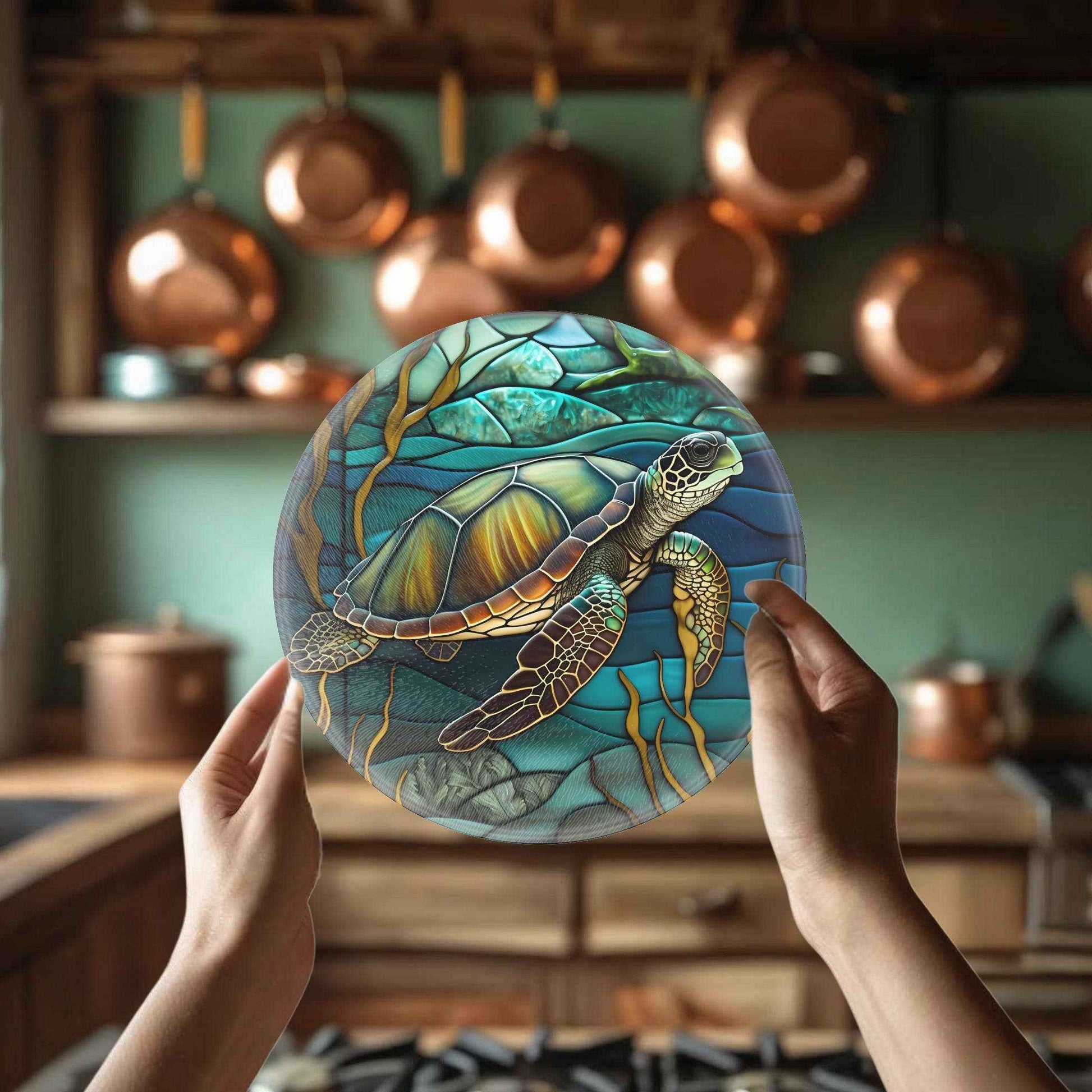 Turtle Tempered Glass Coastal Charcuterie Board: 12 inch