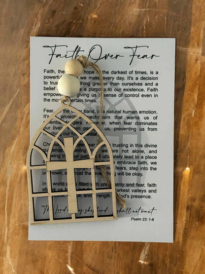 Montgomery and Claire Faith Over Fear Wooden Cross Ornament