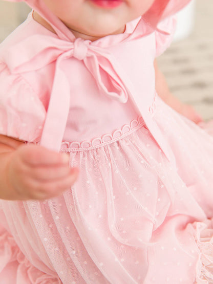 Baby Girls Baby Pink Dotted Tulle Dress & RuffleButt Set