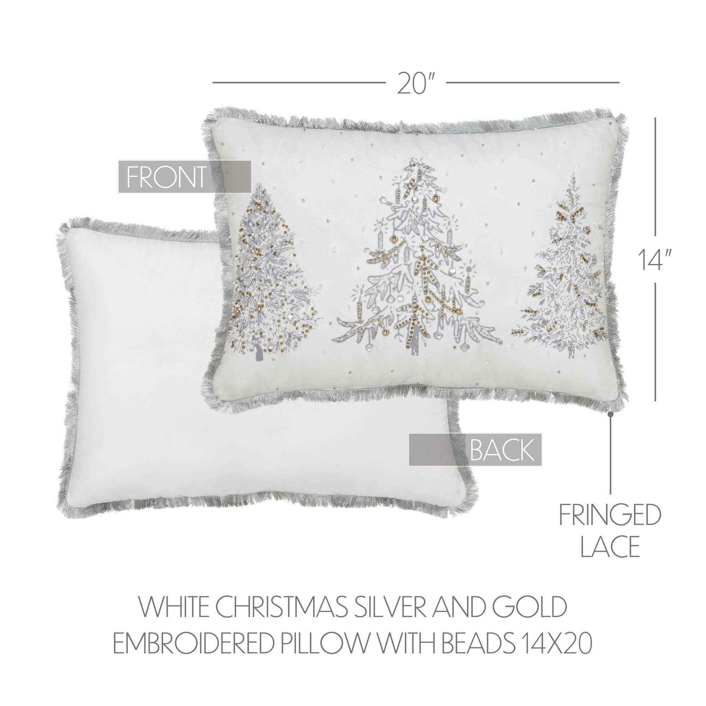 White Christmas Silver and Gold Embroidered Pillow with Beads 14x20