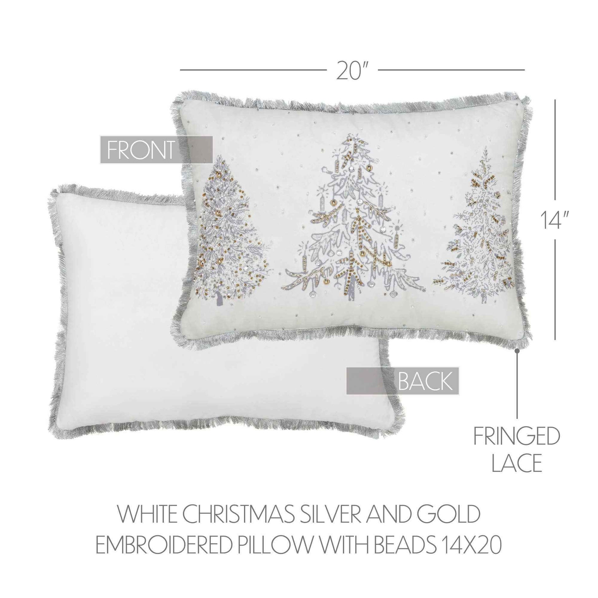 White Christmas Silver and Gold Embroidered Pillow with Beads 14x20