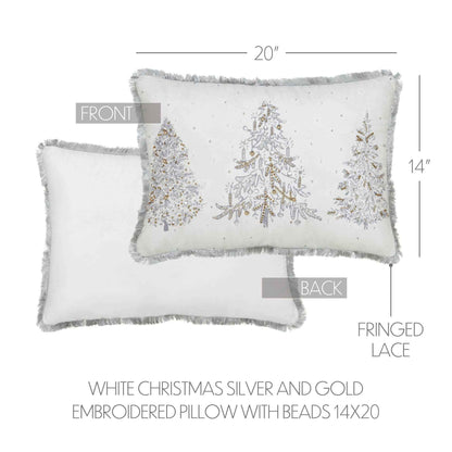 White Christmas Silver and Gold Embroidered Pillow with Beads 14x20