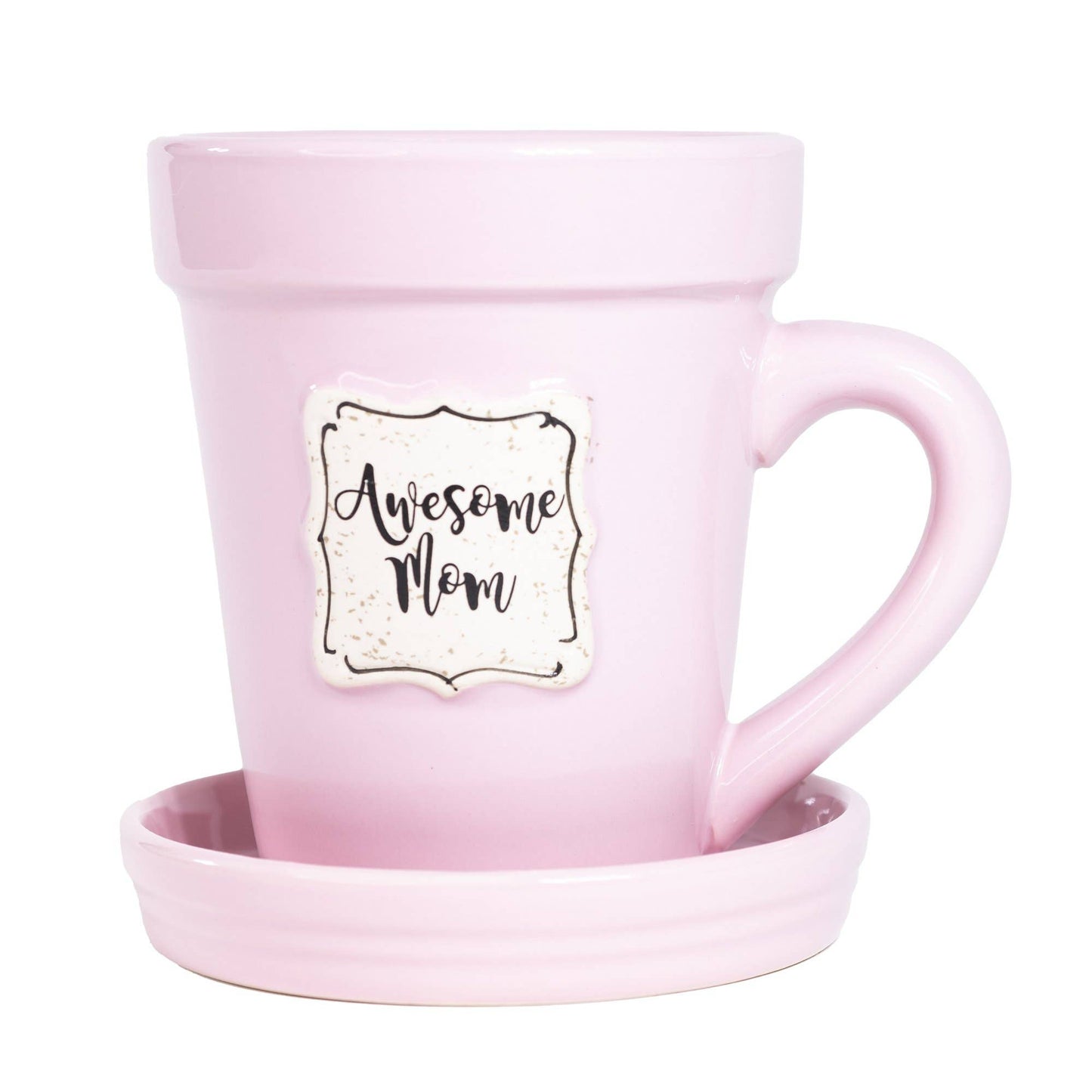 Divinity Boutique - Pink Flower Pot Mug - “Awesome Mom” Without Scripture