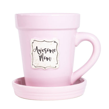 Divinity Boutique - Pink Flower Pot Mug - “Awesome Mom” Without Scripture