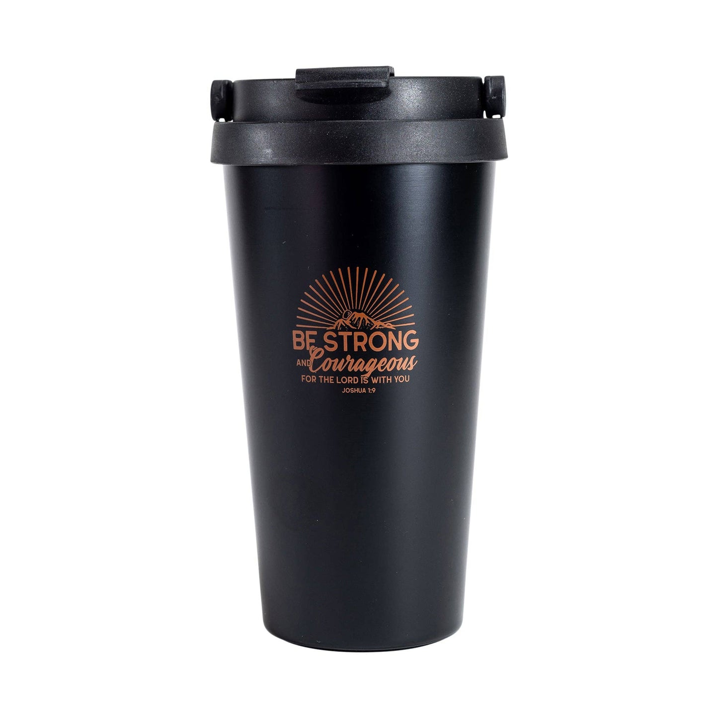Divinity Boutique - Travel Mug - Be Strong & Courageous - Copper Ink/Black Mug