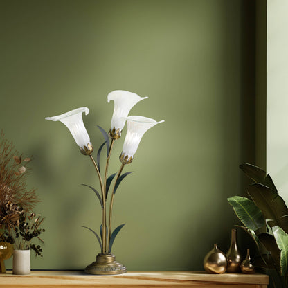 23.5" 3-Light White Handblown Glass Calla Lily Table Lamp