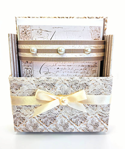 42-Pc Stationery Gift Box Set w/Desk Organizer, Ivory & Lace