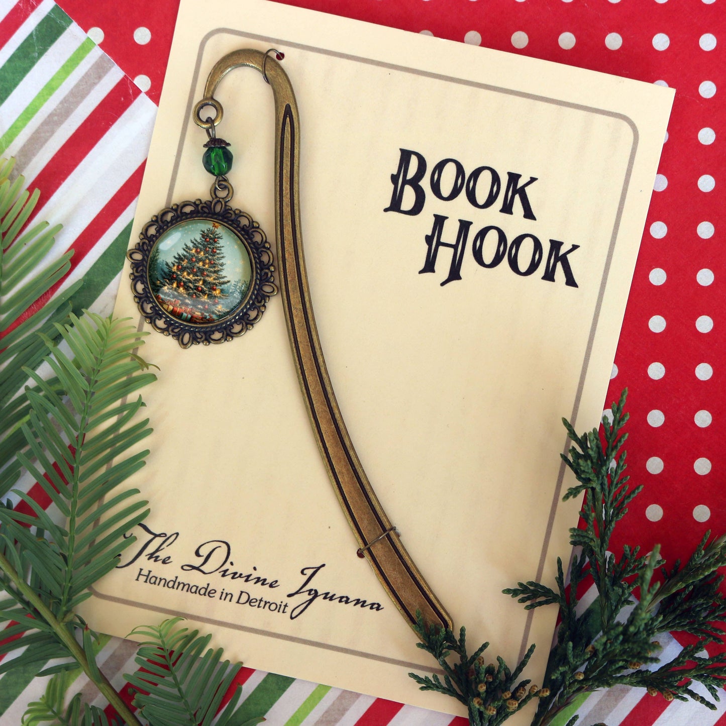 Victorian Christmas Tree Bronze and Glass Bookmark