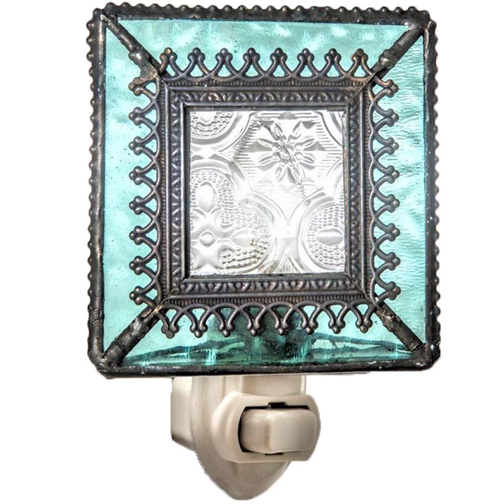 Turquoise Blue Stained Glass Decorative Night Light