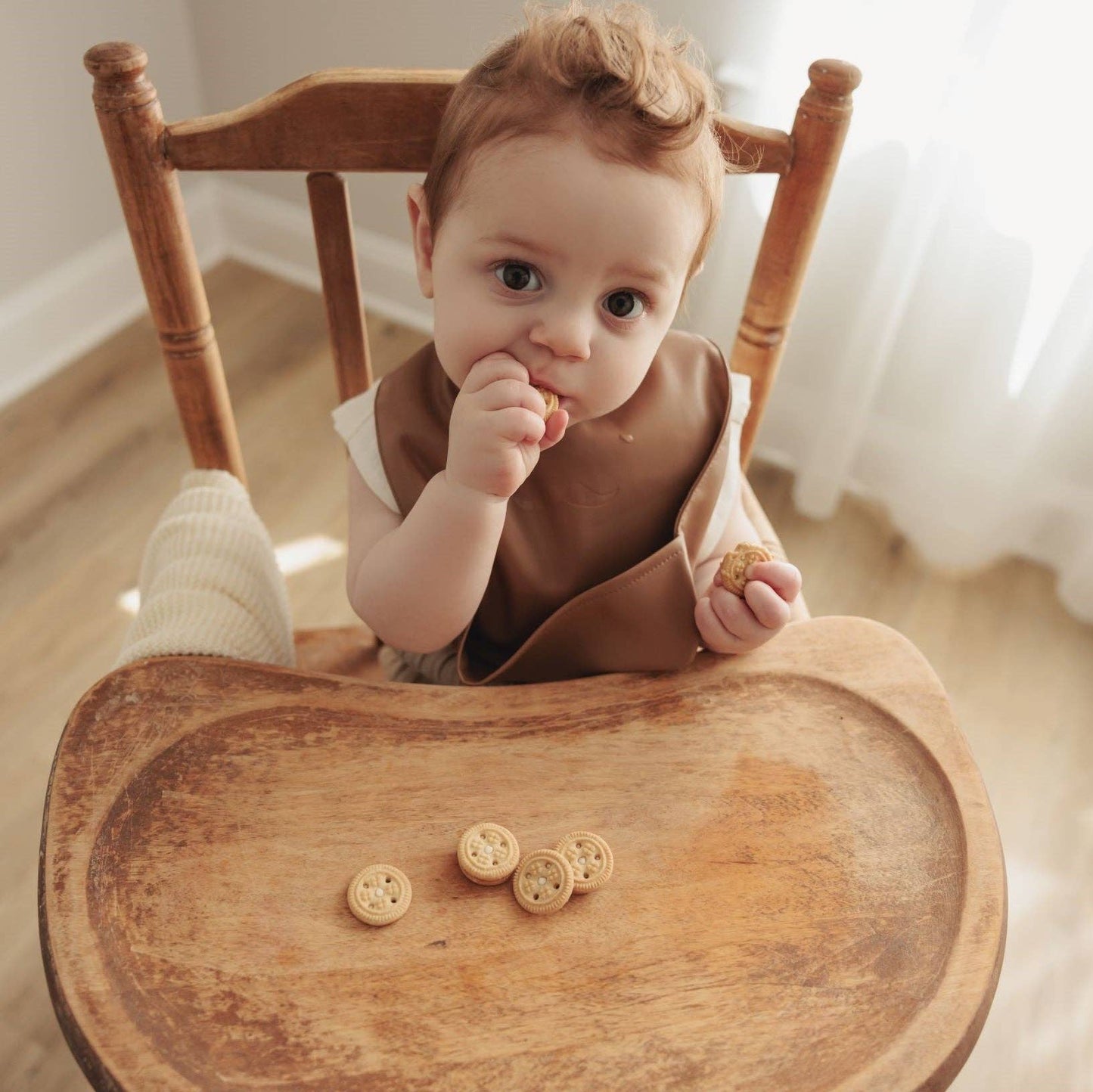Soft Vegan Leather Easy Clean Bibs 0-12 Months: Mocha & Sand - Set of 2