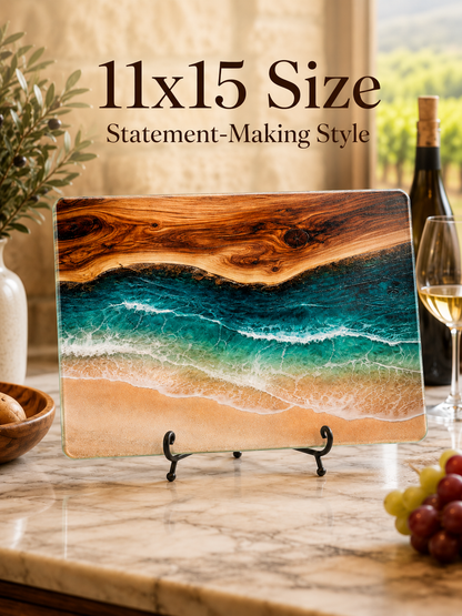Coastal Tempered Glass Cutting Board: 8x11 inch