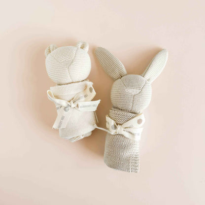Set Pique Blanket Bear Lovey, Cream Organic Cotton Baby Gift