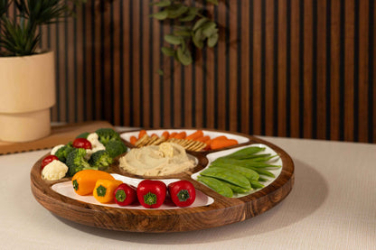 JF Wood + White Collection Mango Wood Compartment Lazy Susan
