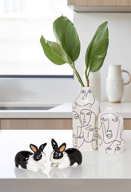 Rabbit Salt and Pepper Shakers-Black and White 2pc