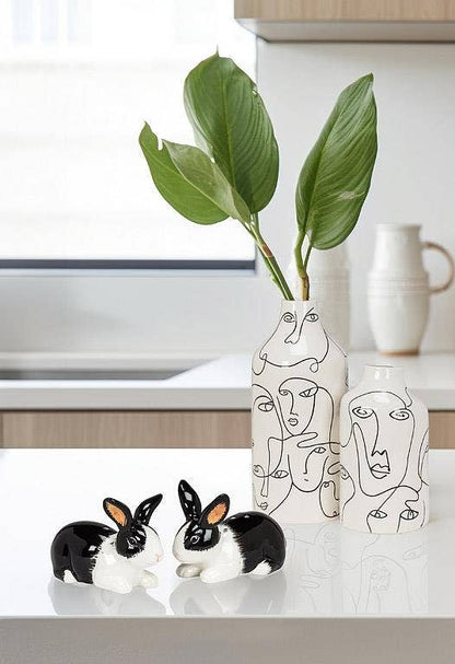 Rabbit Salt and Pepper Shakers-Black and White 2pc