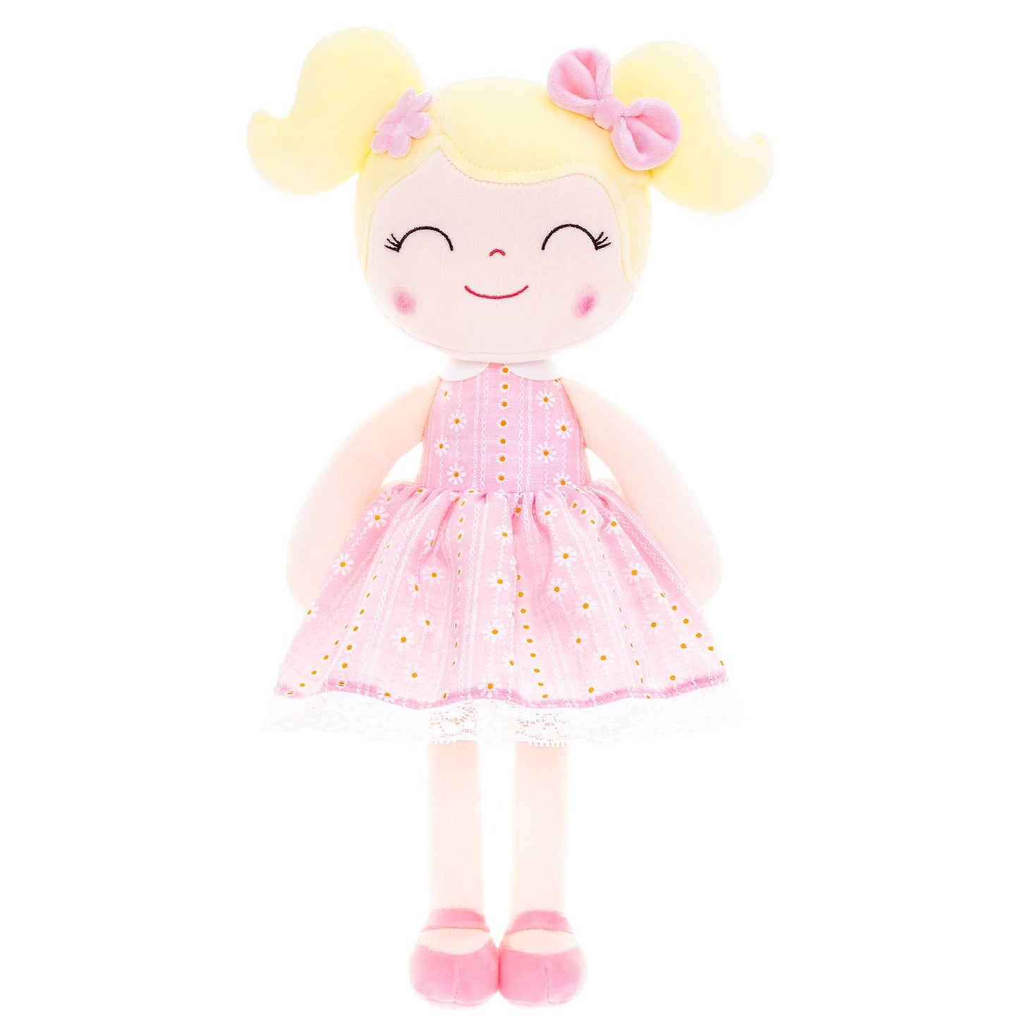 Light Pink Plush Doll With Blonde Hair