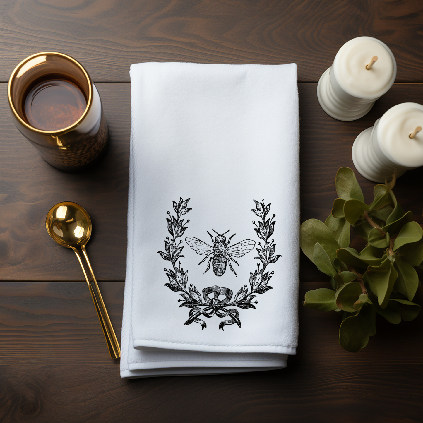 Black and White Guest Towel, Black Bee on Fingertip Towel