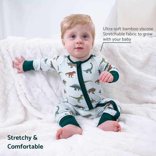 LollyBanks - Bamboo Baby Convertible Zipper Pajamas - Dinosaur