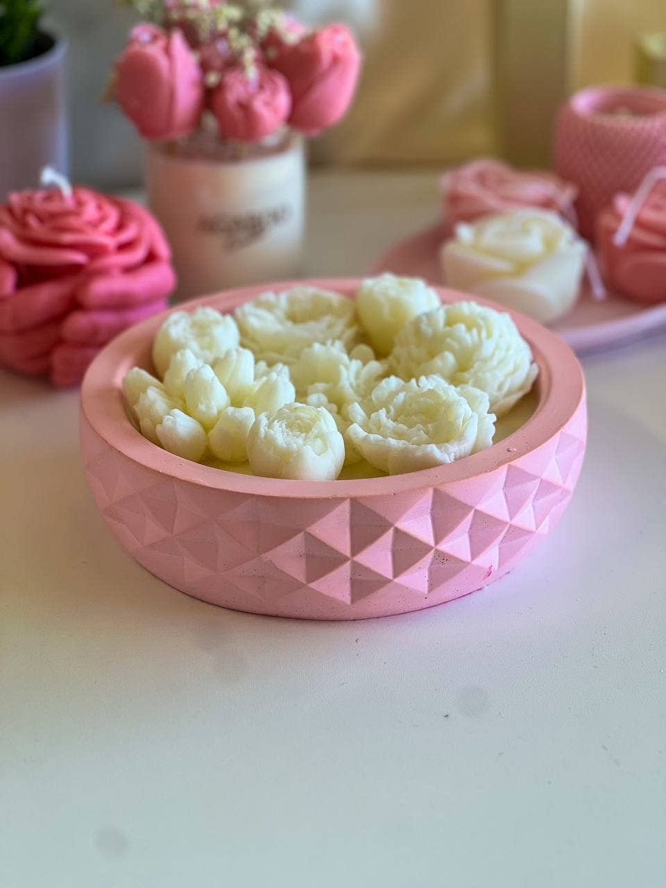 Huge Botanical Candle in Gypsum Vessel 2 1/4x8in