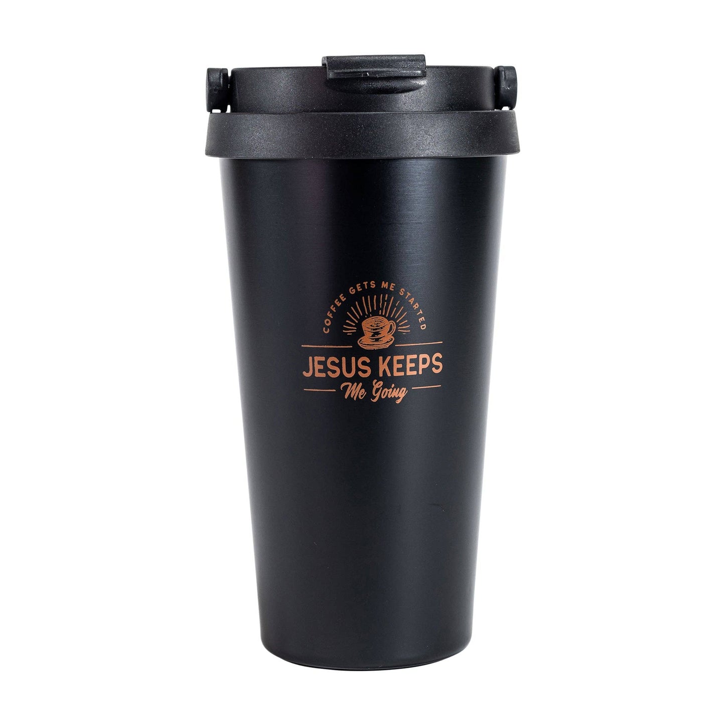 Divinity Boutique - Travel Mug - Jesus Keeps Me Going - Copper Ink/Black Mug