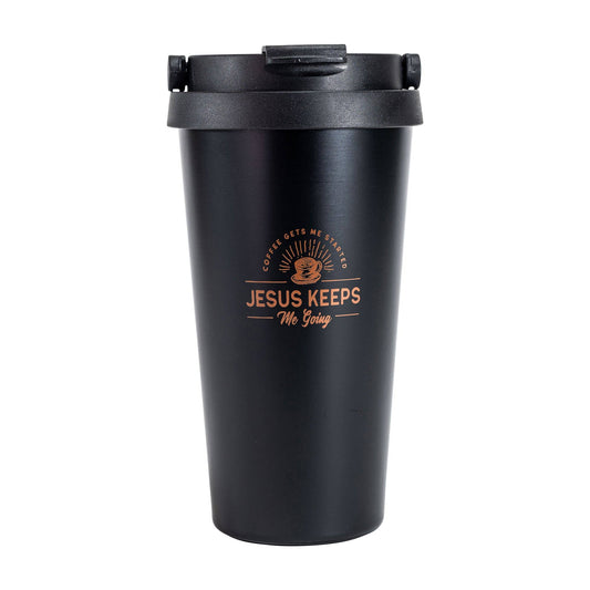 Divinity Boutique - Travel Mug - Jesus Keeps Me Going - Copper Ink/Black Mug