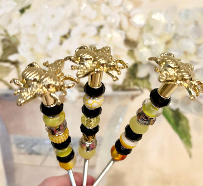 Bumblebee Fairy Garden Beaded Plant Stakes : 13 inch