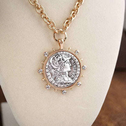 Radiant Relic – Coin Medallion Necklace with Crystal Halo