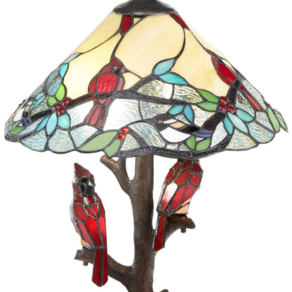 23.75"H Triple-Lit Stained Glass Cardinal Table Lamp