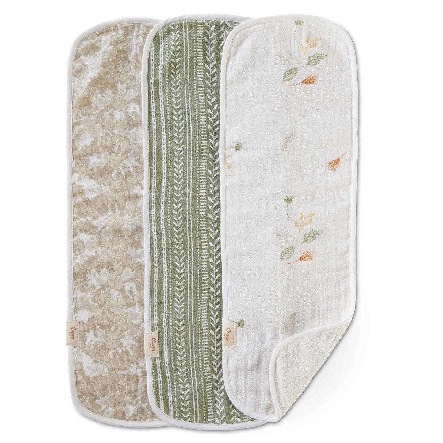 Crane Baby - Willow Sage Muslin Terry Cloth Baby Burp Cloth (3 Pack)