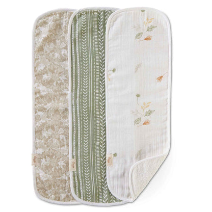 Crane Baby - Willow Sage Muslin Terry Cloth Baby Burp Cloth (3 Pack)