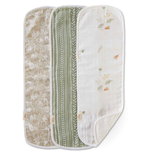 Crane Baby - Willow Sage Muslin Terry Cloth Baby Burp Cloth (3 Pack)