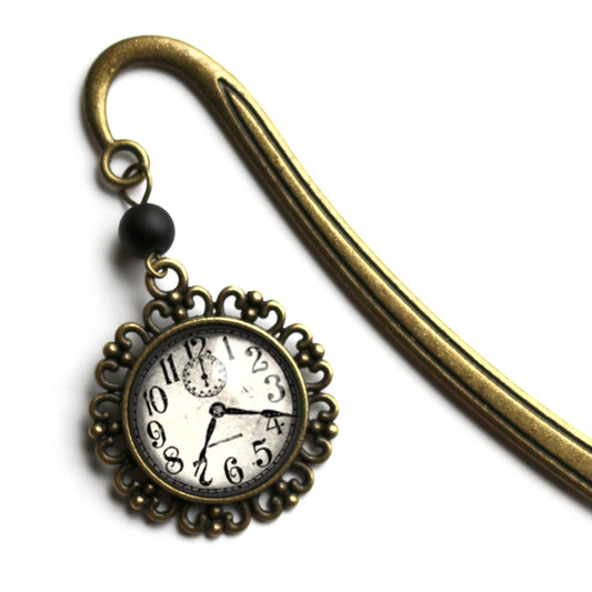 Edwardian Clock Steampunk Bronze and Glass Cabochon Bookmark