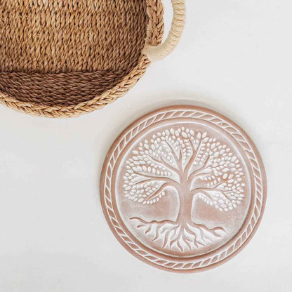 Handmade Bread Warmer & Wicker Basket - Tree of Life Round